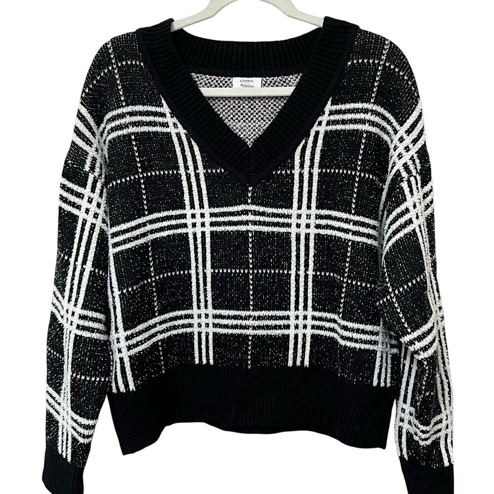 Crown & Ivy Women’s Cropped Sweater Sz Medium Black/White/pink